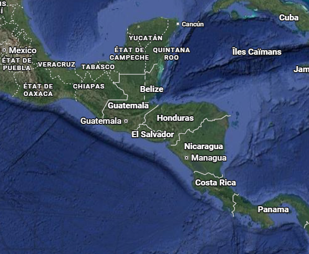 Carte dessinant les frontières actuelles du Honduras et du Salvador